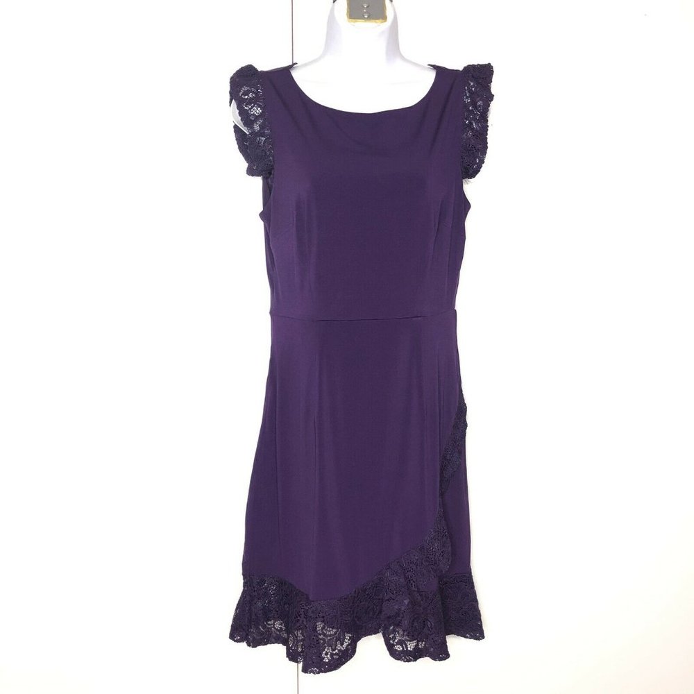 Kimi + Kai Maternity Dress Purple Lace Trim Cap